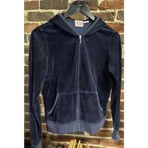 Juicy Couture Velour Track Jacket Hoodie X Large Blue Full Zip Y2K